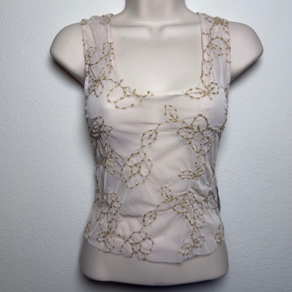 Fitigues‎ Women Sheer Coquette Cami Top Small Festival Embroidered Mesh Indie